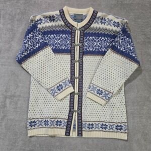 Squaw Valley Cardigan Sweater Medium Nordic Fair Isle Wool Clasp Scandinavian